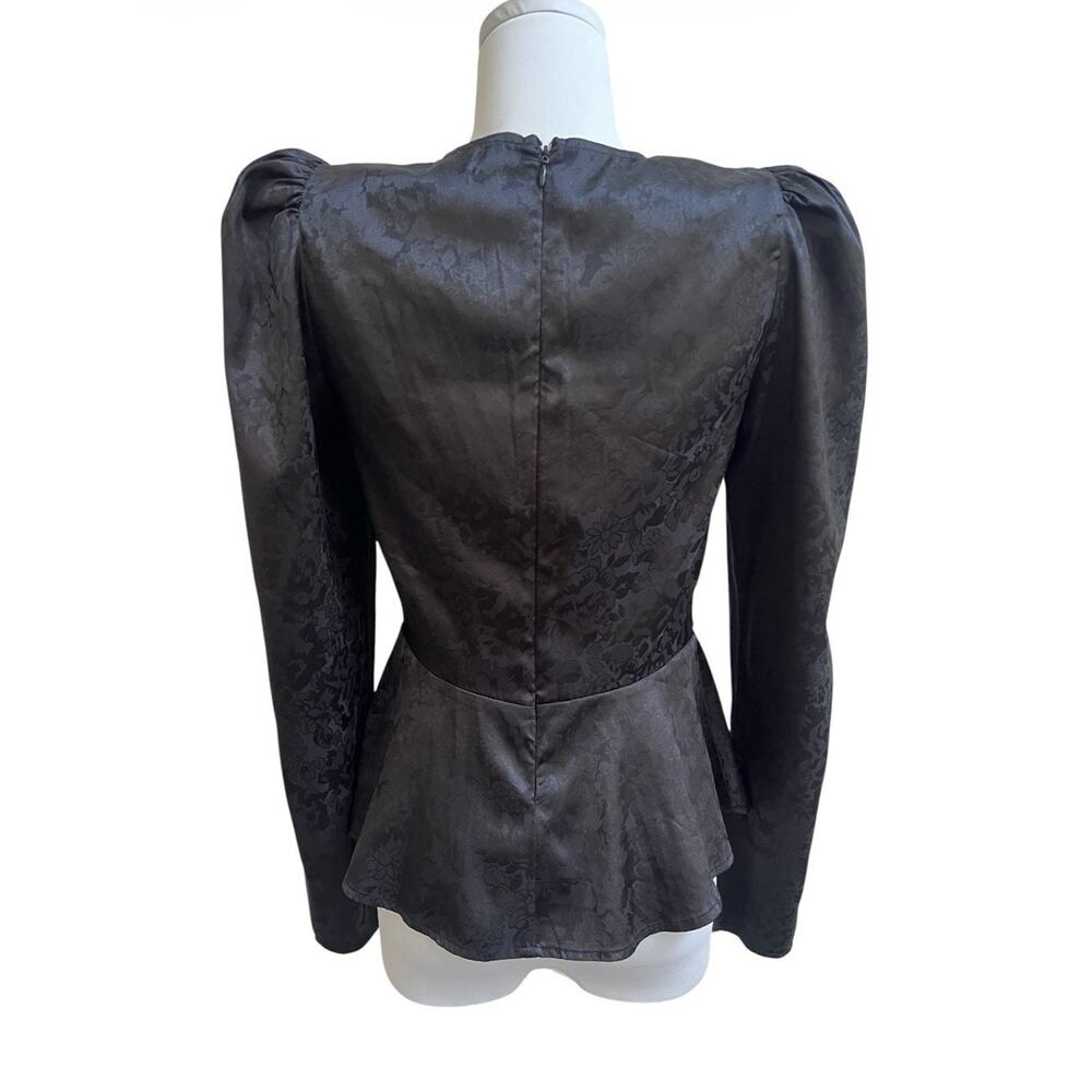 Free Press Satin Top Long Puff Sleeve V Neck Peplum Faux Wrap XS Floral Witchy - Picture 2 of 7
